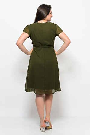 Kadın Kruvaze Yaka Midi Şifon Elbise 4449/110