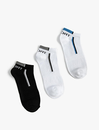 3'lü Patik Spor Çorap Seti Sloganlı Çok Renkli