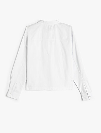 Poplin Gömlek Uzun Kollu Cep Detaylı Çıtçıt Kapamalı Pamuklu 