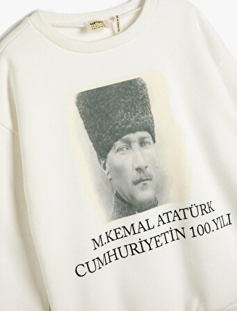 Atatürk Baskılı Sweatshirt Uzun Kollu Bisiklet Yaka Şardonlu 