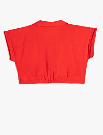 Crop Bluz Kısa Kollu Gömlek Yaka Önden Bağlamalı Modal Kumaş  