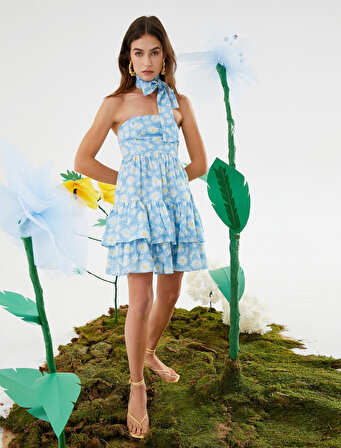 Rachel Araz X Koton - Katlı Çiçekli Straplez Mini Elbise