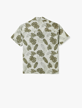 Kısa Kollu Gömlek Floral Baskılı Pamuklu Cep Detaylı