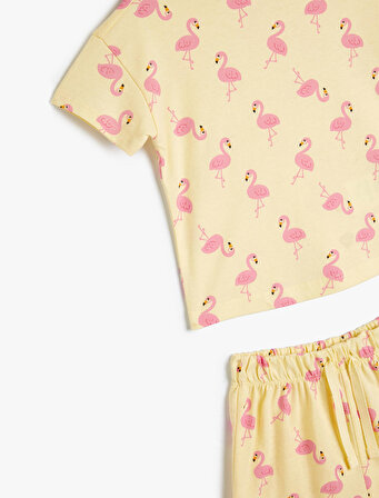 Şort Tişört Takım Flamingo Baskılı Pamuklu 2 Parça
