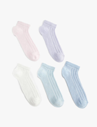 5'li Patik Çorap Seti Dokulu Çok Renkli