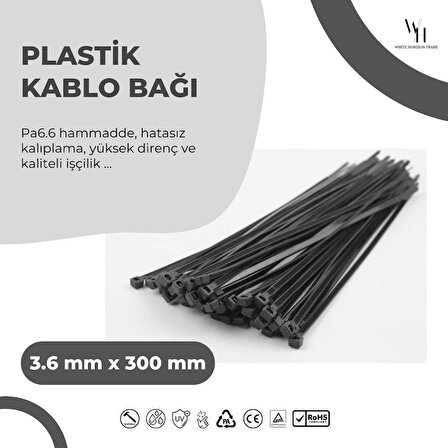 Plastik Kablo Bağı [Kelepçe/Cırt] 3,6 x 300 mm 100 Adet