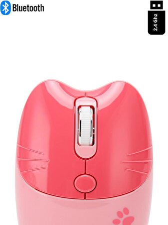 Sevimli Kedi Kablosuz Pembe Mouse Bluetooth + 2.4G Dual Mode