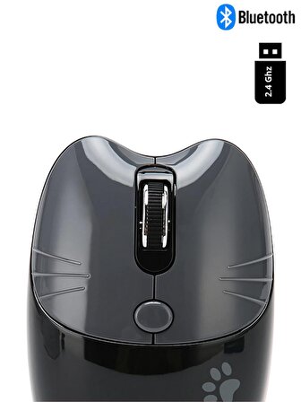 Sevimli Kedi Kablosuz Siyah Mouse Bluetooth + 2.4G Dual Mode