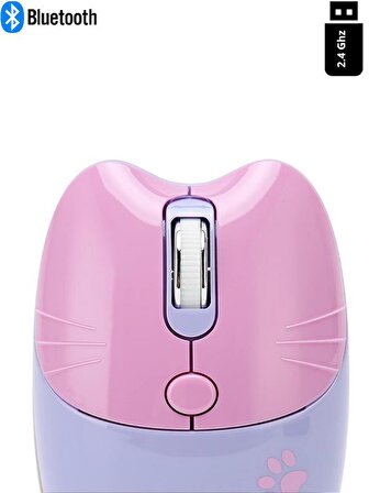 Sevimli Kedi Kablosuz Mor Mouse Bluetooth + 2.4G Dual Mode