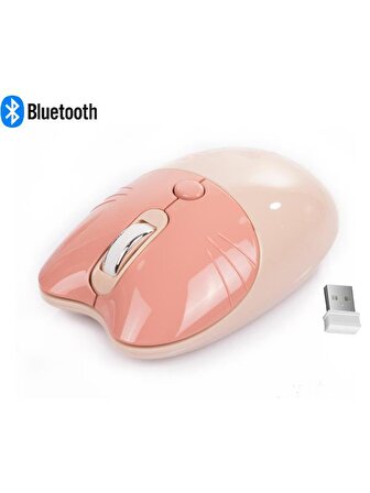 Sevimli Kedi Kablosuz Pudra-Bej Mouse Bluetooth + Dual Mode
