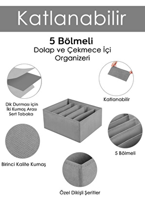 6 Adet 5 Bölmeli Çekmece Içi Düzenleyici,dolap Çamaşır Düzenleyici Saklama Kutusu Organizer