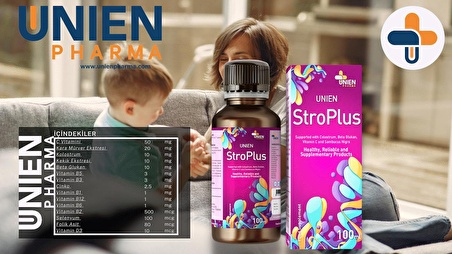 UNIEN Pharma Stroplus 100 ml / Kolostrum, Beta Glukan, Kara Mürver Ekstresi, Kekik Ekstresi, Multi Vitamin ve Mineral İçeren Takviye Edici Gıda