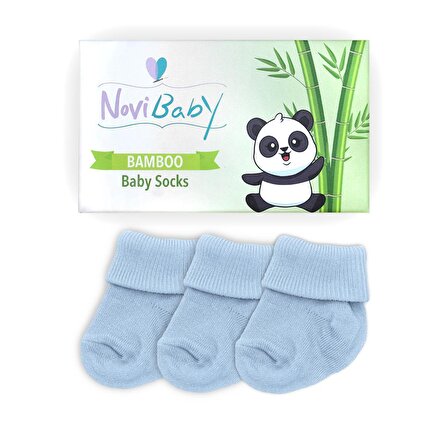 Novibaby 3'lü Bambu Yenidoğan Bebek Çorabı I Dusty Blue I 0-6 ay 