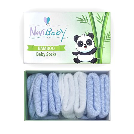 Novibaby 3'lü Bambu Yenidoğan Bebek Çorabı I Sky I 0-6 ay 