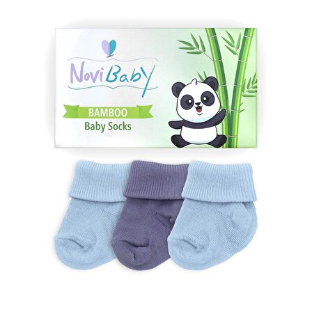 Novibaby 3'lü Bambu Yenidoğan Bebek Çorabı I Blue Stone I 0-6 ay 