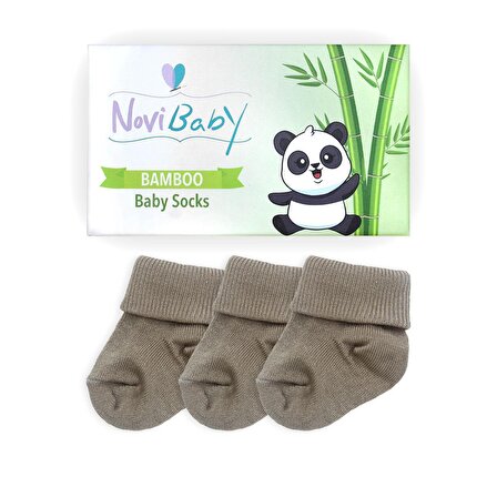 Novibaby 3'lü Bambu Yenidoğan Bebek Çorabı I Beige I 0-6 ay 