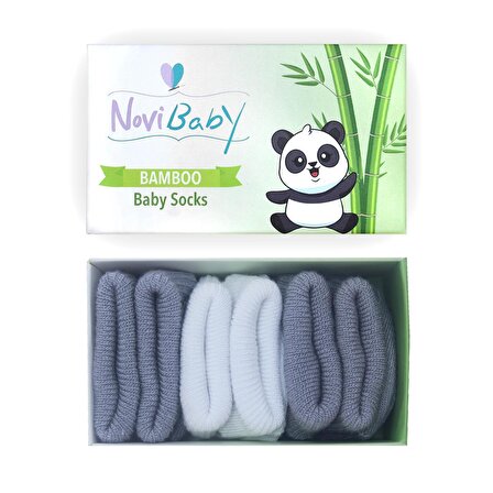 Novibaby 3'lü Bambu Yenidoğan Bebek Çorabı I Cloudy I 0-6 ay 