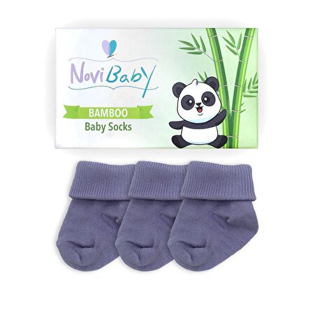 Novibaby 3'lü Bambu Yenidoğan Bebek Çorabı I Cloud I 0-6 ay 