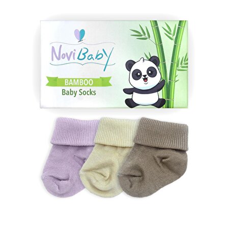 Novibaby 3'lü Bambu Yenidoğan Bebek Çorabı I Goldies I 0-6 ay 