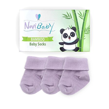 Novibaby 3'lü Bambu Yenidoğan Bebek Çorabı I Purple I 0-6 ay 
