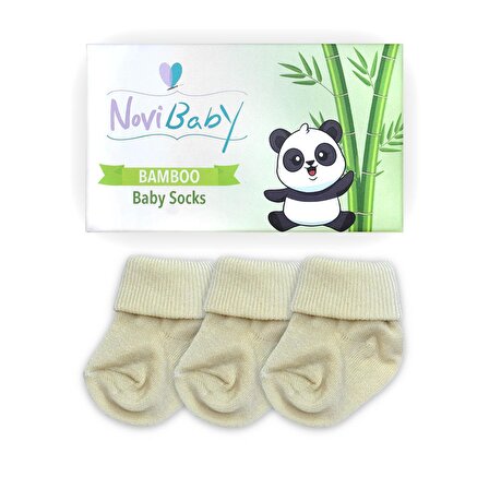 Novibaby 3'lü Bambu Yenidoğan Bebek Çorabı I Ecru I 0-6 ay 