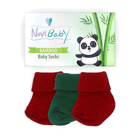 Novibaby 3'lü Bambu Yenidoğan Bebek Çorabı I Christmas I 0-6 ay 