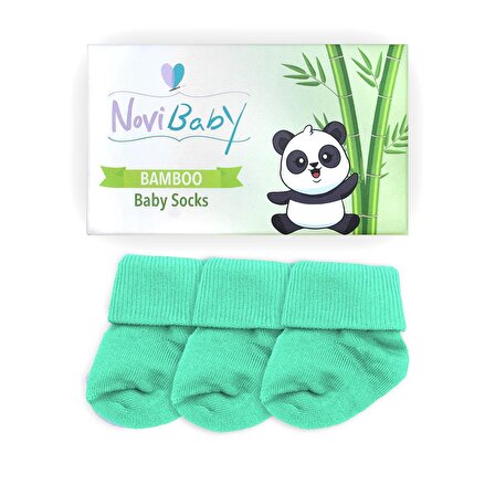 Novibaby 3'lü Bambu Yenidoğan Bebek Çorabı I Sea Green I 0-6 ay 