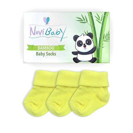 Novibaby 3'lü Bambu Yenidoğan Bebek Çorabı I Lemon I 0-6 ay 