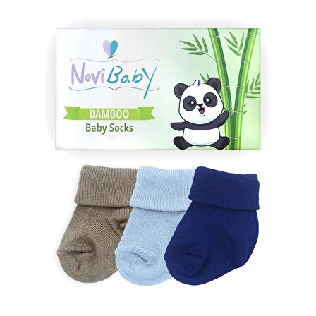Novibaby 3'lü Bambu Yenidoğan Bebek Çorabı I Coastal Sea I 0-6 ay 