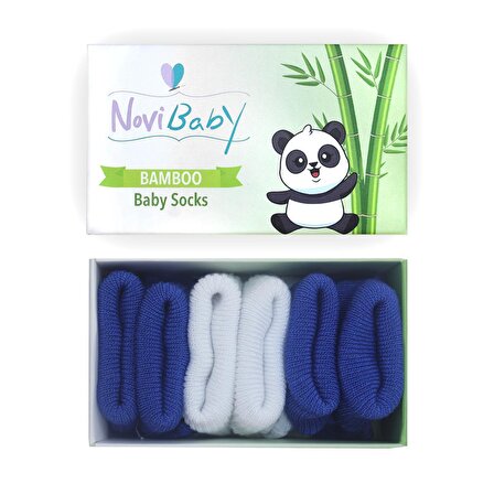 Novibaby 3'lü Bambu Yenidoğan Bebek Çorabı I White Blue I 0-6 ay 