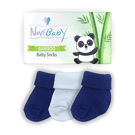 Novibaby 3'lü Bambu Yenidoğan Bebek Çorabı I White Blue I 0-6 ay 