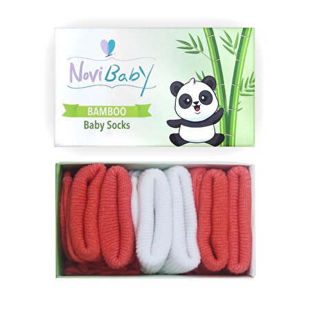 Novibaby 3'lü Bambu Yenidoğan Bebek Çorabı I White Orange I 0-6 ay 