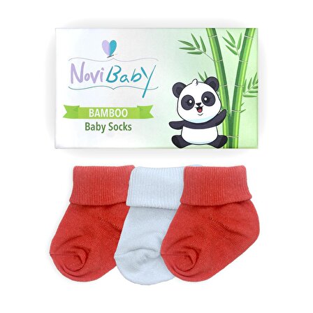 Novibaby 3'lü Bambu Yenidoğan Bebek Çorabı I White Orange I 0-6 ay 