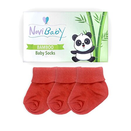 Novibaby 3'lü Bambu Yenidoğan Bebek Çorabı I Orange I 0-6 ay 
