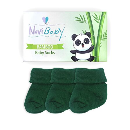Novibaby 3'lü Bambu Yenidoğan Bebek Çorabı I Pine Green I 0-6 ay 
