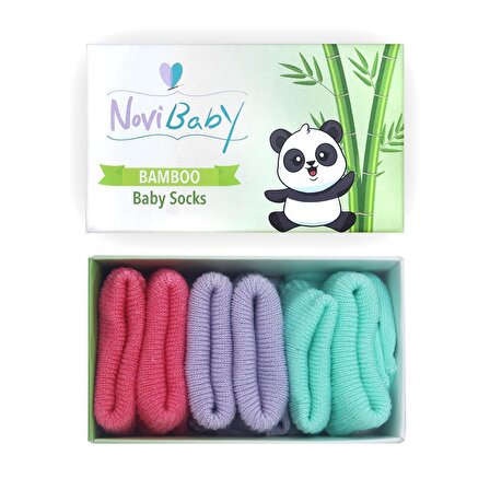 Novibaby 3'lü Bambu Yenidoğan Bebek Çorabı I Purple Candy I 0-6 ay 