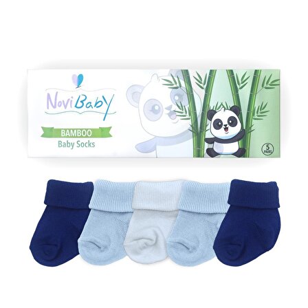 Novibaby 5'li Bambu Yenidoğan Bebek Çorabı I Mix Blue I 0-6 ay 
