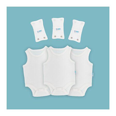 Novibaby 3'lü Bebek Atlet Body Zıbın + 3'lü Body Uzatma Aparatı Çıtçıtlı Ekru 100% Pamuk 3-6 Ay