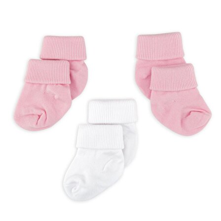Novibaby 3'lü Bambu Yenidoğan Bebek Çorap I Pinky I 0-6 ay