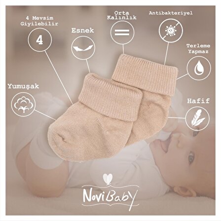 Novibaby 3'lü Bambu Yenidoğan Bebek Çorap I Rose I 0-6 ay