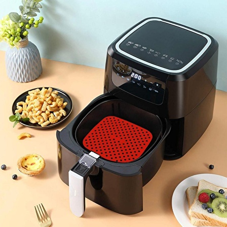  BUFFER® Renkli Isıya Dayanıklı Yıkanılabilir Silikon Fırın Airfryer Kare Model Pişirme Matı 21,5 cm