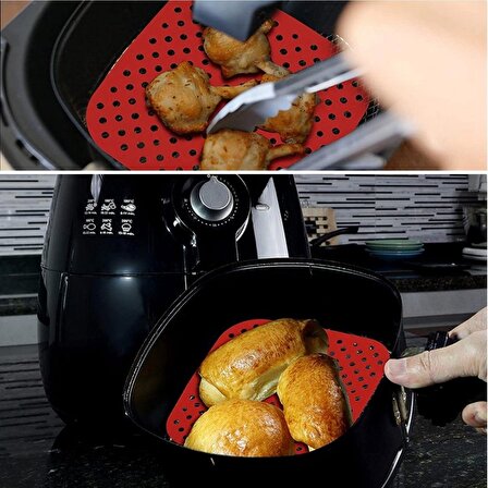 BUFFER® Renkli Isıya Dayanıklı Yıkanılabilir Silikon Fırın Airfryer Kare Model Pişirme Matı 21,5 cm