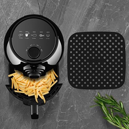  BUFFER® Renkli Isıya Dayanıklı Yıkanılabilir Silikon Fırın Airfryer Kare Model Pişirme Matı 21,5 cm