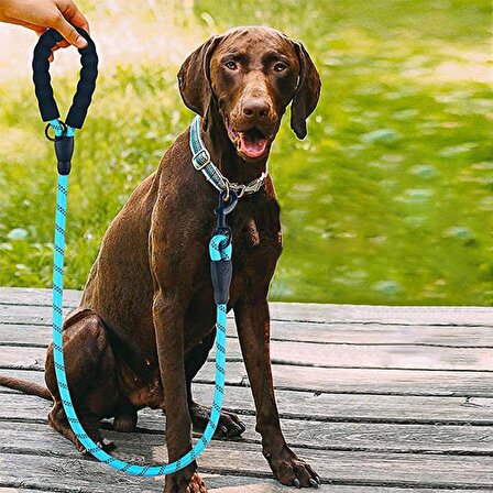 BUFFER® Reflektörlü Fosforlu Köpek Gezdirme Halatı Tasma Kayışı Metal Kancalı 130 cm 