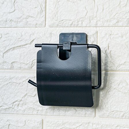 BUFFER® Kendiliğinden Yapışkanlı Siyah Paslanmaz Metal Kapaklı Tuvalet Kağıtlığı Aparatı