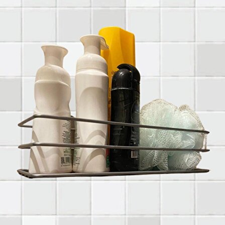 BUFFER® Kendiliğinden Yapışkanlı Krom Paslanmaz Metal Şampuanlık Banyo Düzenleyici Raf
