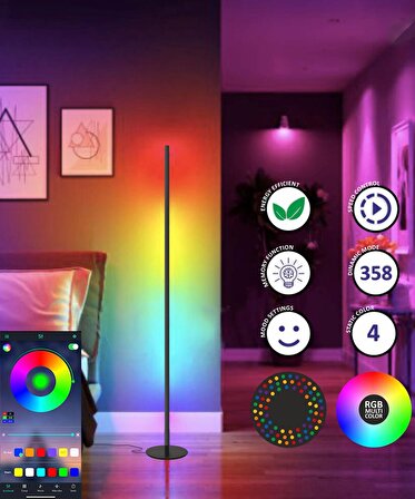 RGB Lambader Mobil Uygulama Kontrollü / Sese Duyarlı - 120 cm