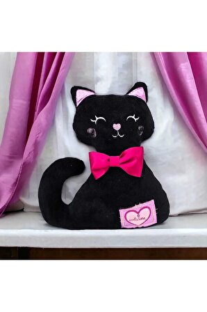 Toyzz 40 Cm Kara Kedi Tasarım Çocuk Odası Yastığı Dekor Sevimli Yastık Peluş Oyuncak