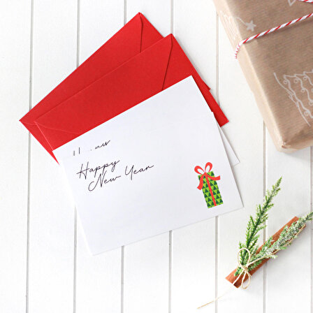 Yılbaşı hediye paketi figürlü zarflı kart seti, Happy New Year  2 adet