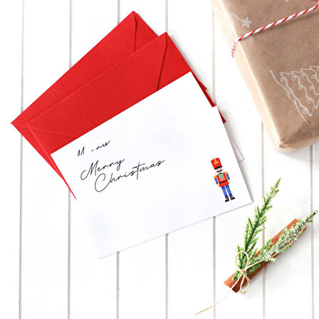 Yılbaşı fındıkkıran figürlü zarflı kart seti, Merry Christmas  2 adet (Kırmızı)